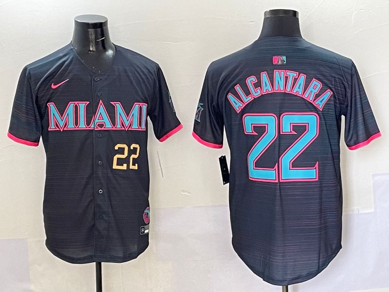Men 2025 Miami Marlins #22 Alcantara Black Joint Name Nike MLB Jersey style 2->miami marlins->MLB Jersey
